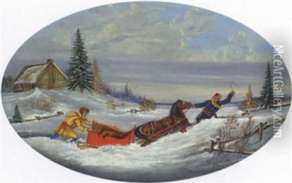 Horse And Sleigh Oil Painting - George Hart Hughes