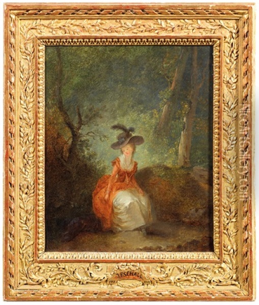 Jeune Femme Assise Dans Un Parc Oil Painting - Jean-Frederic Schall