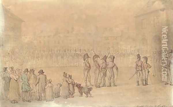Review of the Brackley volunteers, Northamptonshire Oil Painting - Thomas Rowlandson