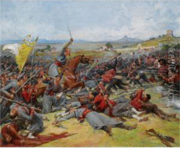 The Battle Near Mentana Oil Painting - Lionel Noel Royer