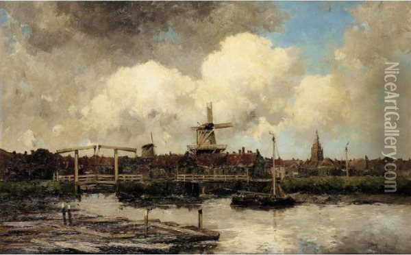 View Of A Dutch Town Oil Painting - Hermanus Jr. Koekkoek
