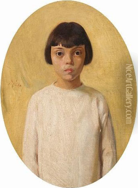 Girl In White Dress Oil Painting - Nicholaos Lytras