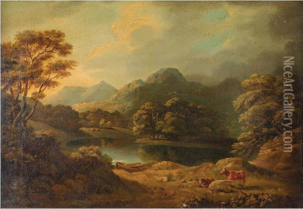 View Of The Lake District Oil Painting - Amos Green