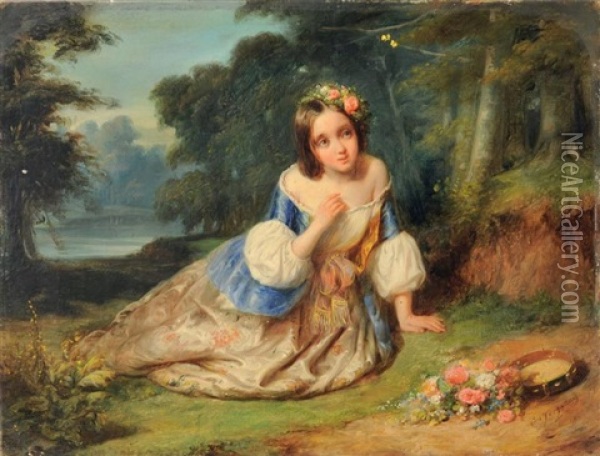 La Petite Princesse Aux Fleurs Oil Painting - Claudius Jacquand