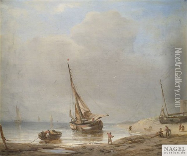 Kustenlandschaft Mit Segelbooten Oil Painting - Wilhelm August Leopold Christian Krause