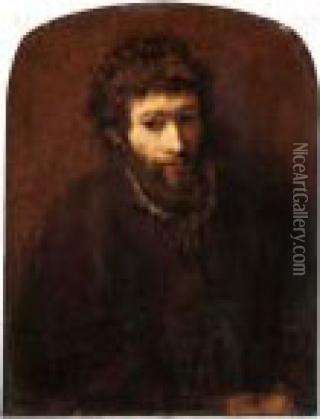 Portrait Of A Bearded Man, Half Length, Wearing Brown Oil Painting - Rembrandt Van Rijn