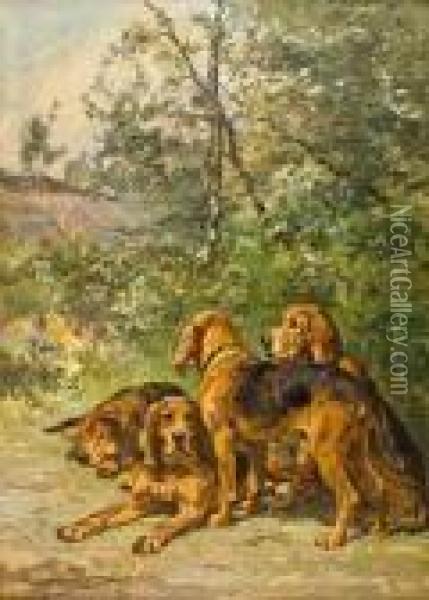 Hounds At Rest Oil Painting - Charles Olivier De Penne