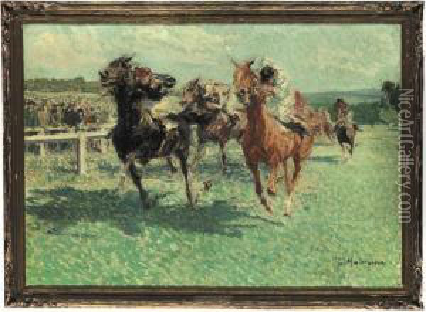 Race At Longchamps Oil Painting - Louis-Ferdinand Malespina