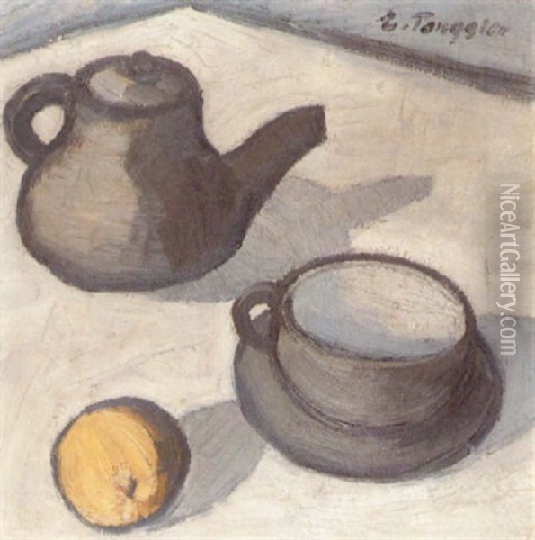 Stilleben Mit Teekanne Und Apfel Oil Painting - Erich Torggler