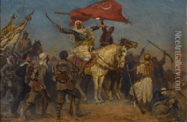 Jubelnde Turkische Soldaten Oil Painting - Anton Robert Leinweber