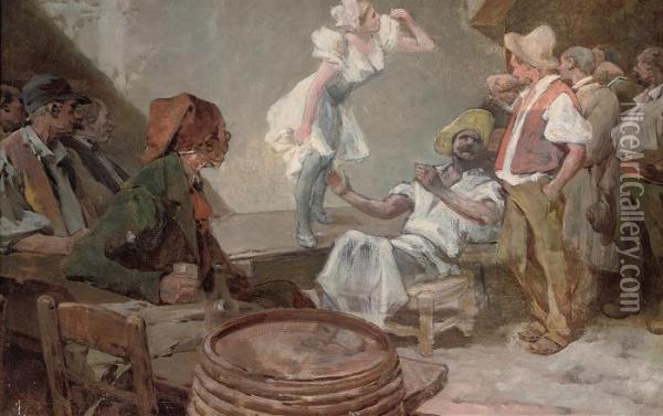 A Bawdy Tavern Scene Oil Painting - Honore Daumier