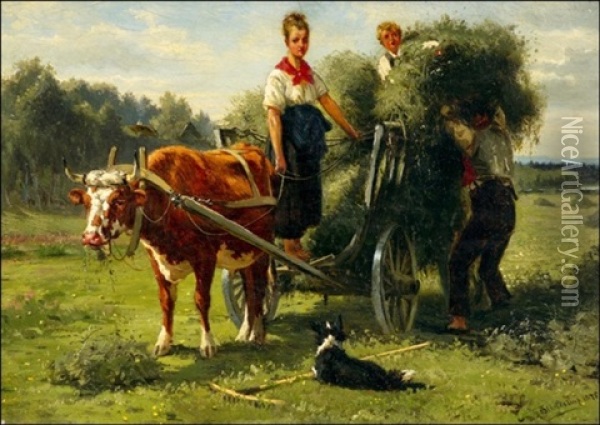 Heinapellolla ) Oil Painting - Bengt-Johan-Gustaf Brandelius