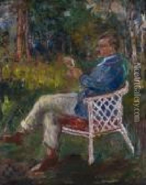 Der Maler Wilhelm Trubner In Einem Gartenstuhl Oil Painting - Lovis (Franz Heinrich Louis) Corinth