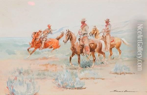 Title: Three Cowboys Oil Painting - John Edward Borein