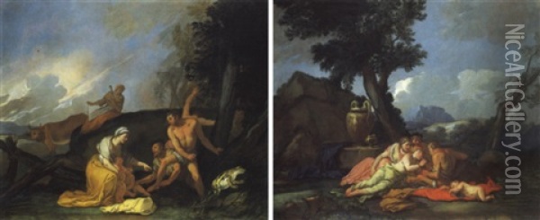 Latona Muta I Contadini In Rane & Bacco, Cerere E Venere Oil Painting - Giulio Carpioni