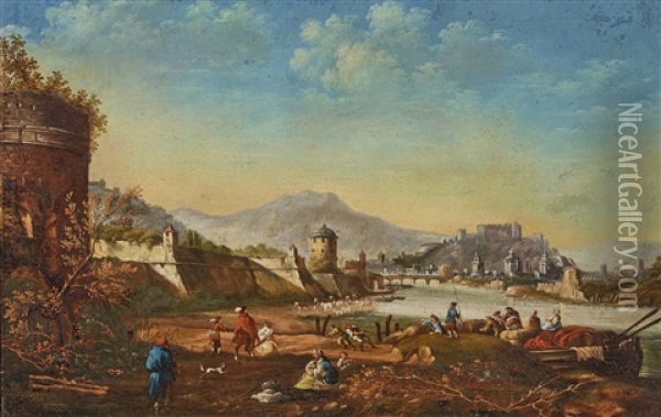 Blick Auf Salzburg Oil Painting - Johann Anton Eismann