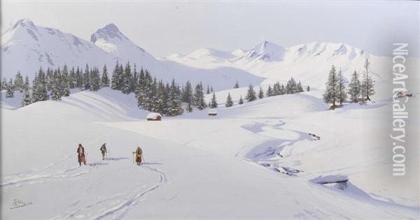 Eiger, Monch Und Jungfrau. Oil Painting - Carlo Pellegrini