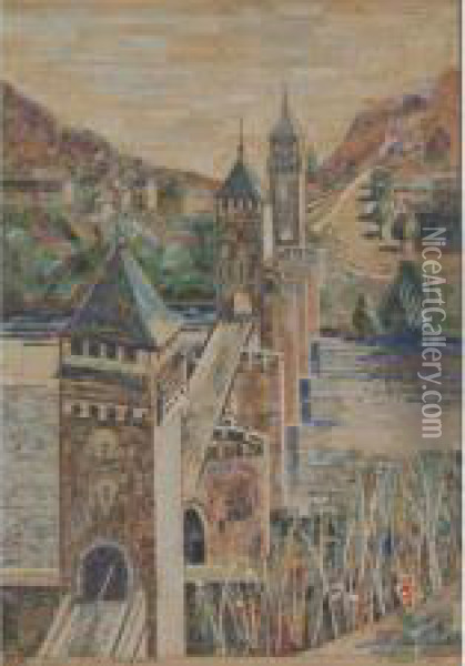 Cahors, Le Pont De Valentre Oil Painting - Georges Roussel