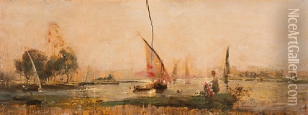 Ansicht Des Hafens Von Kairo Oil Painting - Karl Girardet