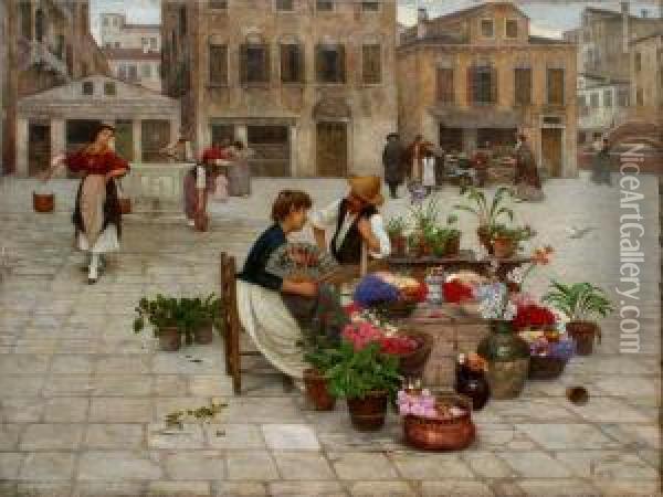 Courtyard Scene
With Flower Oil Painting - Luigi Pastega