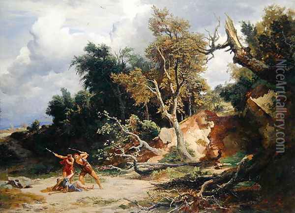 The Ambush Afternoon c.1856 Oil Painting - Johann Wilhelm Schirmer