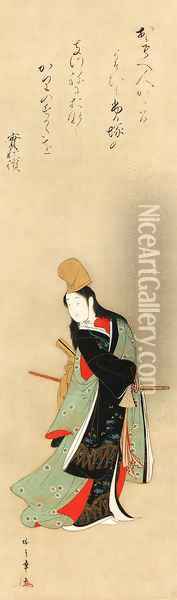Courtesan dancing in male costume Oil Painting - Katsukawa Shunsho