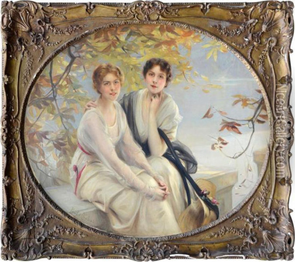 Portraits De Deux Jeunes Femmes Oil Painting - Paul Chabas