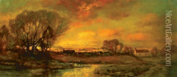 Sunset Over A Farm Oil Painting - Charles P. Appel