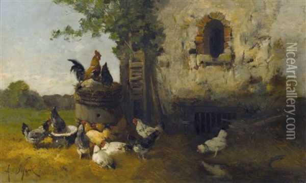 Huhnerhof-idylle Oil Painting - Alexandre Defaux