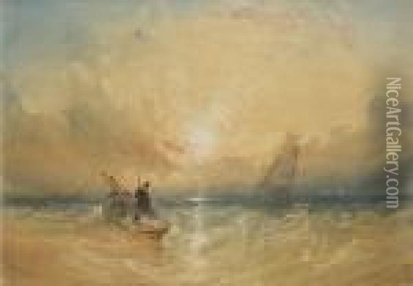 Fishermen At Sea Oil Painting - Thomas Miles Richardson