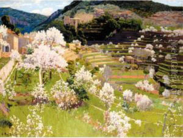 Almendros En Flor (almond Trees In Blossom) Oil Painting - Santiago Rusinol i Prats