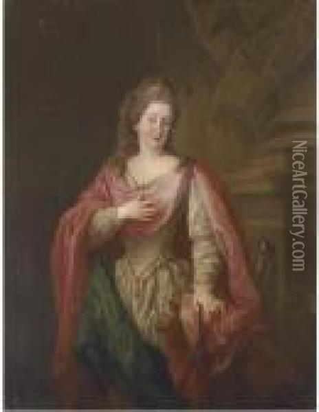 Portrait Of A Lady, Standing Three Quarter-length, As Saint Catherine Of Alexandria Oil Painting - Pompeo Gerolamo Batoni