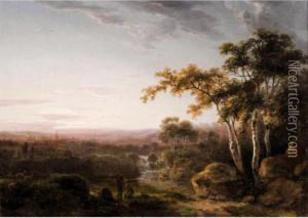 Landscape With Figures At Landscape Oil Painting - Abraham Pether