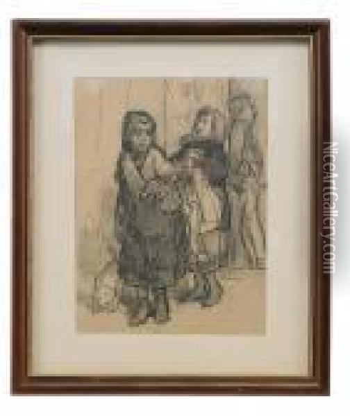 Study Of Figures By A Doorway And Study Of Heads Oil Painting - Viktor Vasnetsov