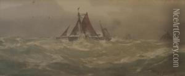 Fishing Boats In Rough Weather Oil Painting - Frederick James Aldridge