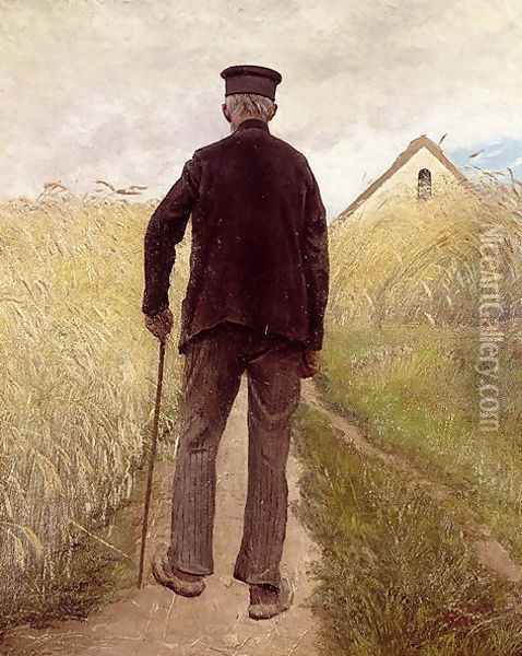 Old man walking in a rye field Oil Painting - Lauritz Andersen Ring