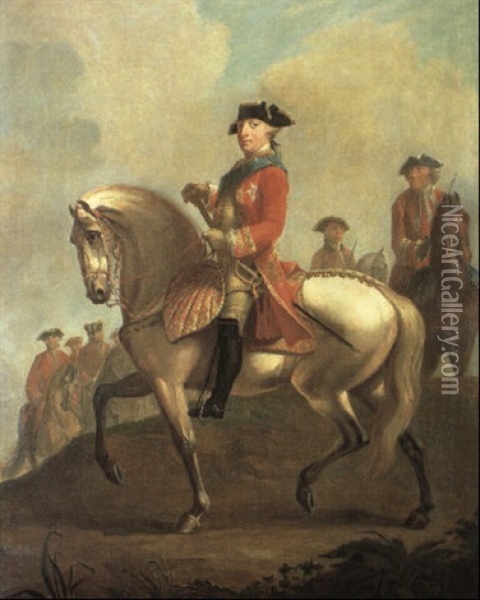 Equestrian Portrait Of George Iii With The Duke Of Cumberland And Troops Oil Painting - David Morier