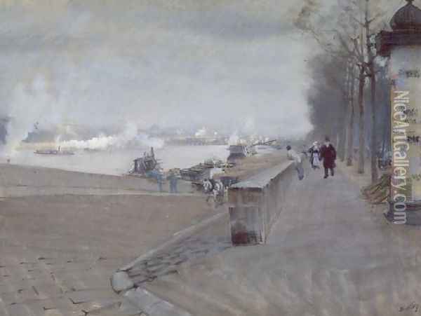 The Seine at Paris Oil Painting - Giuseppe de Nittis