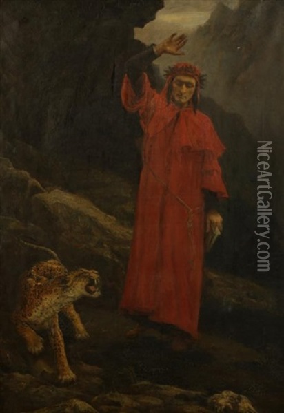 Dante And The Leopard Oil Painting - John Macallan Swan