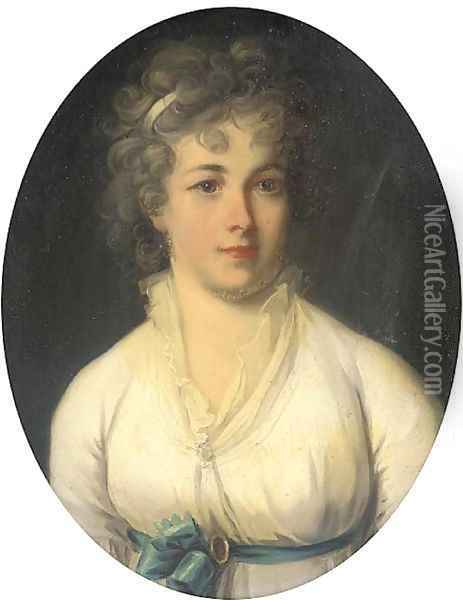 Portrait of a lady, bust-length in a white dress Oil Painting - English School