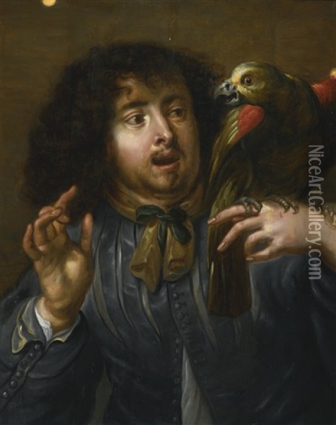 Portrait Of A Man With A Parrot Oil Painting - Jan Cossiers
