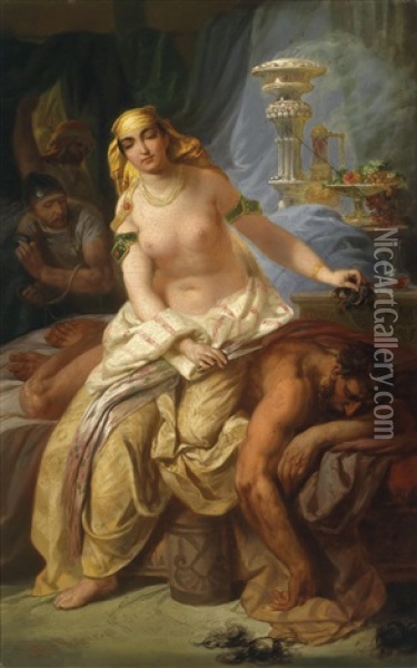 Samson Und Delilah Oil Painting - Peter Johann Nepomuk Geiger
