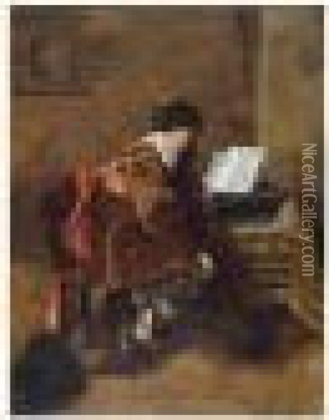 Violoncelliste A Sa Partition Oil Painting - Ferdinand Victor Leon Roybet