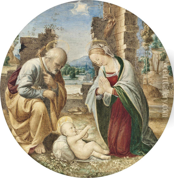 The Holy Family Oil Painting - Eliseo Tuderte Fattorini