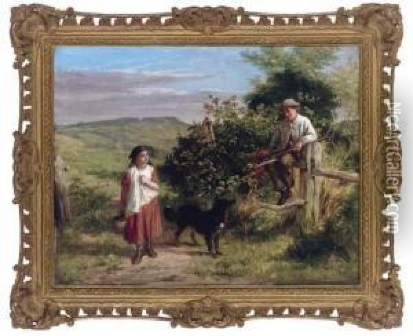 A Wayside Conversation Oil Painting - William Bromley