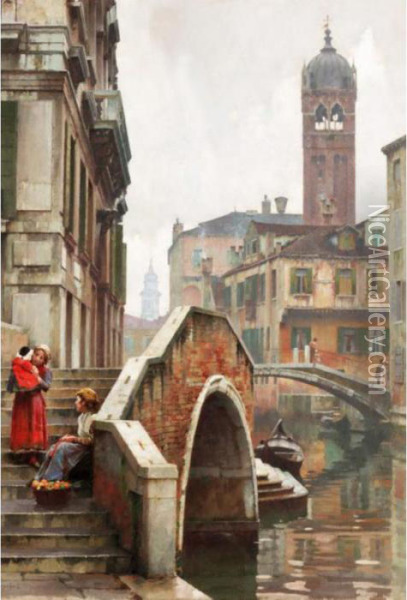 The Ponte Dei Pugni, With The Campanile Of Sta. Fosca Beyond Oil Painting - William Logsdail