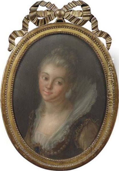 Portrait Of An Elegant Lady, Bust-length, Wearing An Ochre Dress,with Pearls Oil Painting - Jean-Honore Fragonard