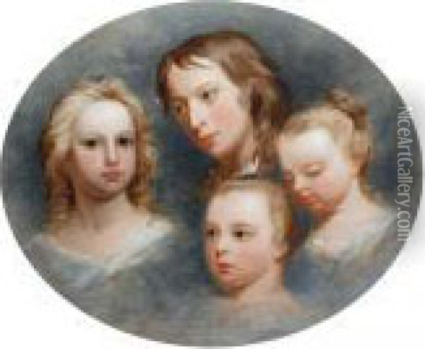 Head Studies Of The Four Children Of Thomas Marlay Oil Painting - Nathaniel Hone