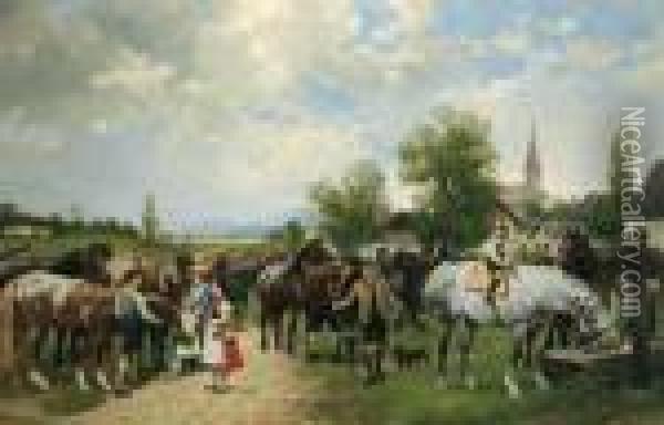 Pferdemarkt Oil Painting - Julius von Blaas