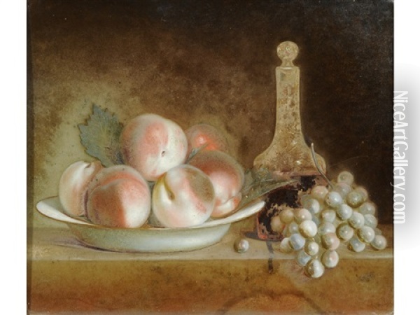 Still Life Of Peaches On A Plate With Grapes And A Decanter Of Wine Oil Painting - Francois Xavier Vispre
